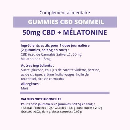Boîte 90 Gummies CBD + Mélatonine (45 nuits)