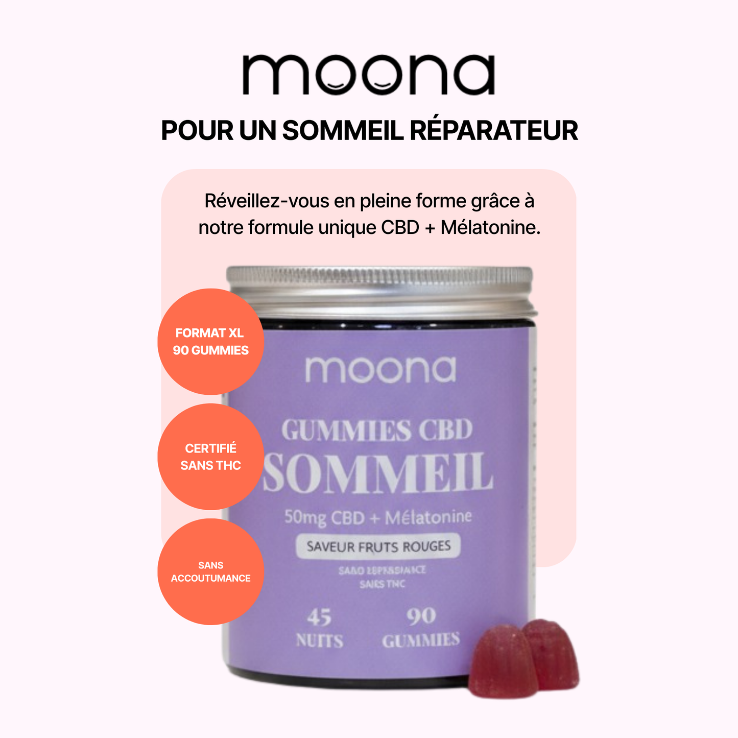 Boîte 90 Gummies CBD + Mélatonine (45 nuits)